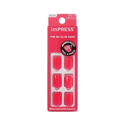 Kiss Impress No Glue Mani Press On Nails Color Melting Pink Short Size Squoval Shape Includes 30 Nails Prep Pad Instructions Sheet 1 Manicure Stick 1 Mini File