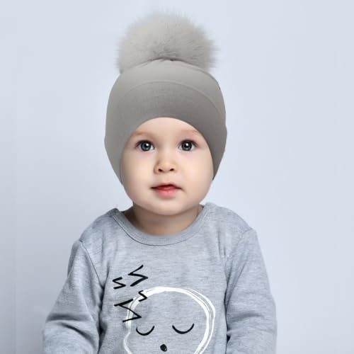 Kids Winter Hat Toddler Knitted Pom Beanie Hat Cotton Lined with Pom Pom Cap Baby Girls Boys Beanies3