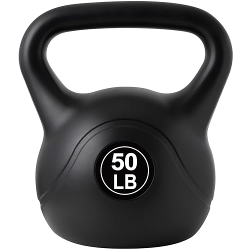 ALTLER Vinyl Plastic Concrete Kettlebell 10-50LBS Safe Strength Training Kettlebell Anti-Slip Grip Weight for Home Workouts and Men/Women/Beginners