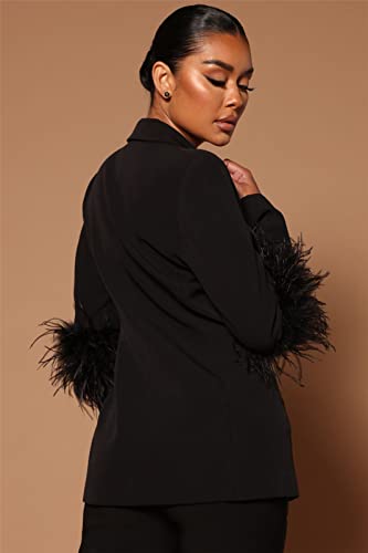 Hotheart Womens Sexy 2 Pieces Solid Color Button Feather Blazer Suit Pants Set Casual Tracksuit Suits Set4