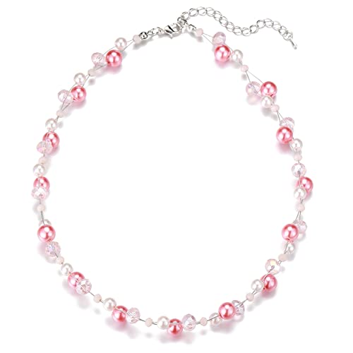 BULINLIN Collana corta di perle da donna, in argento, fatta a mano, con perline di cristallo, gioiello alla moda, regalo di compleanno per lei, Vetro Perla Cristallo, Collana di perle, turchese