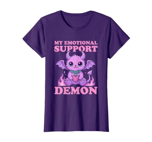 Pastel Goth My Emotional Support Demon Nu Goth Emo Gothic T-Shirt, Women, Purple, Medium