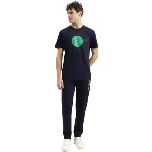 Image of UNITED COLORS OF BENETTON Men's Cotton Solid Regular Fit T-Shirts (24P3099J3357I016 Blue,Medium