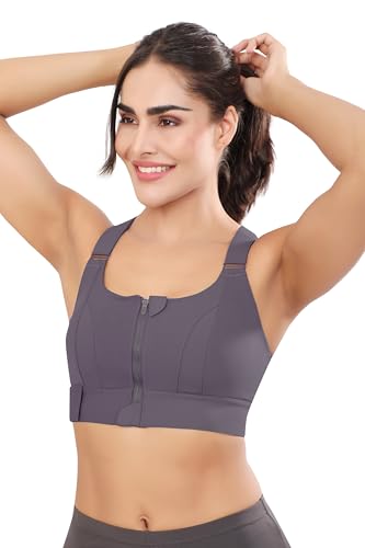 Image of Women Polyester Spandex High Impact Front Zip Sports Bra Fitness Criss Cross Back Crop Tops for Gym, Yoga & Workout - Size: M-4XL