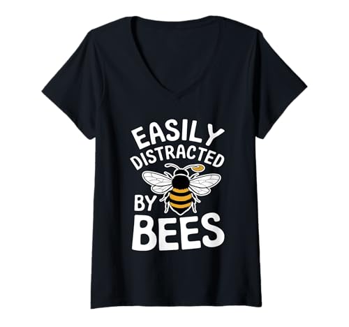Damen bees lovers jokes easily distracted by bees men women kids t-shirt mit v-ausschnitt