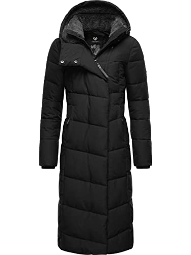 Ragwear Damen atmungsaktiver Wintermantel Warmer wasserdichter Steppmantel lang mit Kapuze Pavla Long Intl Black Gr. M