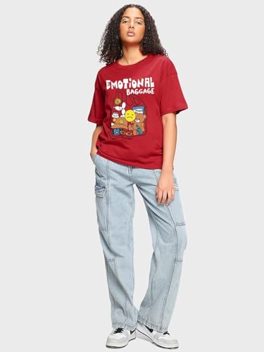Image of Bewakoof Women's Being Cute is My Super Power Graphic Print 100% Cotton T-Shirt- Oversized Fit, Round Neck, Half Sleeve