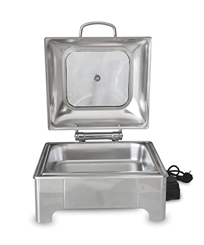 Image of Malabar Stainless Steel Electric Chafing Dish with Transparent Lid, Rectangular Chafing Dish Set with Hydraulic Lid, Mirror Finished Buffet Food Warmer (Electric, 6 LTR)