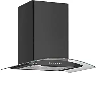 GLEN 1200 m3/hr Curved Glass Chimney for Kitchen 60cm Auto Clean Motion Sensor Touch Controls Baffle Filters (Melissa Black)