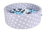 KNORRTOYS.COM 68161 - Bällebad Soft - Grey White Stars - 300 Bälle Creme/Grey/lightblue 82 cm x 82 cm x 33 cm