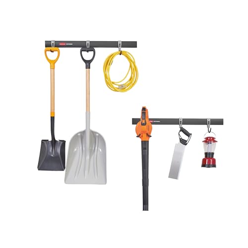 Rubbermaid Garage FastTrack 8-Piece Small Kit Black/Grey All-in-One Rail & Hook Wall Hanging Kit Wall Mounted Storage Solution for Home/Garage by Rubbermaid - Used condition - US$39.61
