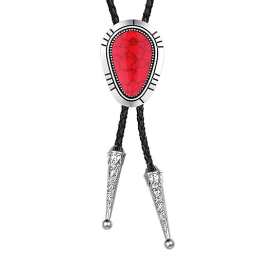 Image of HUABOLA CALYN Bolo Tie for Men Women, Native American Rodeo Cowboy Turquoise /Scorpion /Tiger Eye /Black Agate Leather Necktie