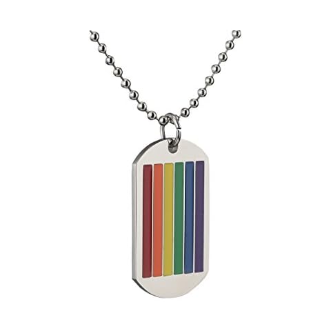 Mokiss Jewelry Enamel Classic Gay Flag Rainbow Dog Tag Pendant - LGBT Gay and Lesbian Pride Necklace Cover