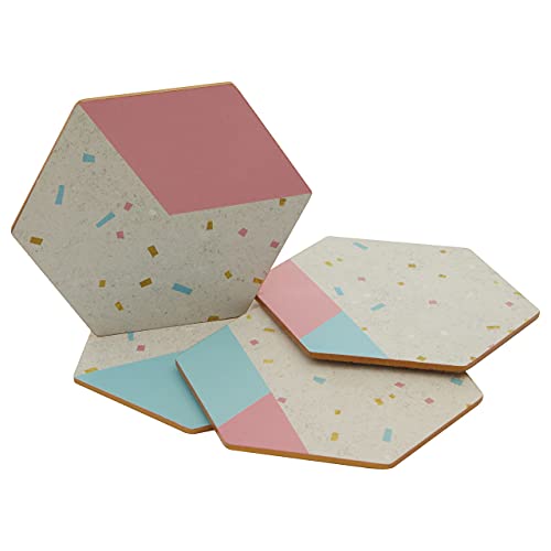 Premier Hexagonal Cork Coasters, Soft Pastel Shades + H2 X L10.5 X W12, Set Of 4 - Image 2