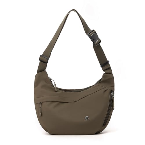 Nylon Crescent Crossbody Luna Bag for Women Men Moon Shoulder Spacious Lightweight Sling Casual Hobo Dumpling Purses (Brown)