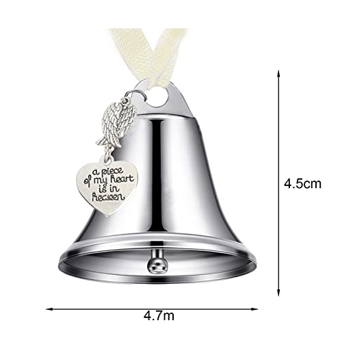 Christmas Bell Ornament With My Heart Lives In Heaven Angel Wings Jingle Bell Pendant Christmas Tree Hanging Ornament For Home Decor Silver #TOP5