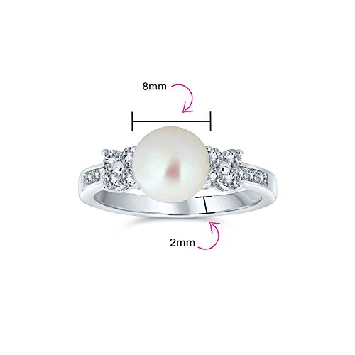 Bling Jewelry Criss Cross Twist Wedding Pave Band White Cultured 8-10MM Pearl Solitaire Engagement Promise Ring For Women CZ Side Stones Silver Plated 5