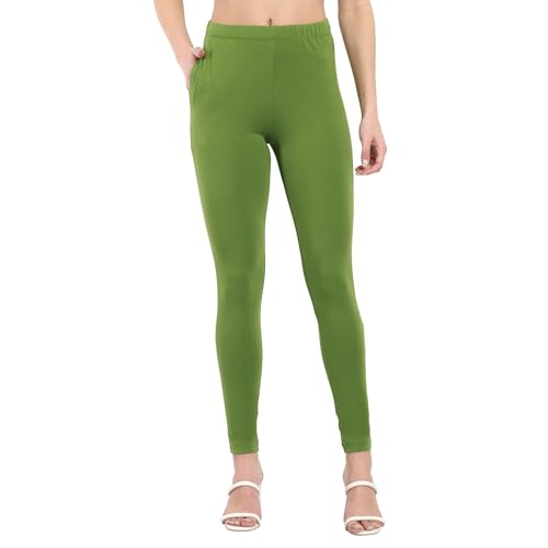 Image of ONE SKY Women Full Length Leggings | Cotton Modal Spandex Blend | High Waist Stretchable & Bio-Washed Fabric | Colour-Lock Technology | Comfortable Leggings for Women