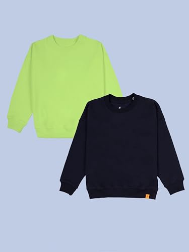 Image of KiddoPanti Boys Solid Round Neck Full Sleeve Fleece Sweatshirt | 60% Cotton 40% Polyester | Soft Warm Winter Pullover | Ribbed Cuffs & Hem | Casual Winter Sweatshirt for Kids