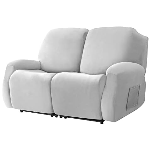JHLD Velvet Stretch Recliner Cover, 1/2/3 Seater Recliner Chair Cover Soft Recliner Slipcovers With Side Pocket Recliner Protector For Chair Sofa Recliner Couch Cover-light grey-2 seats Cover