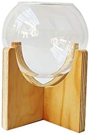 Watering Honey Creative Glass Vase Small Betta Fish Tank Aquarium Fish Bowl with Wood Stand for Office Desktop Decoration-Small