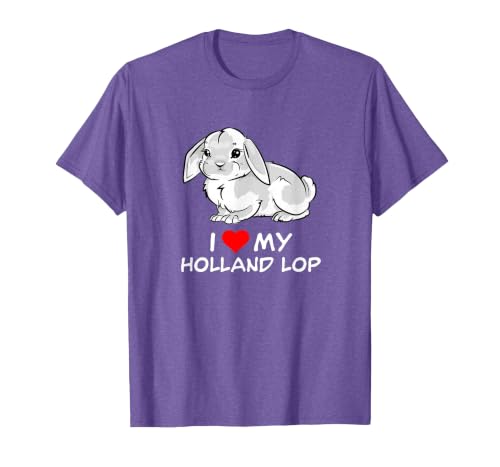 I Love My White Holland Lop Rabbit T-Shirt, Men, Purple Heather, Small