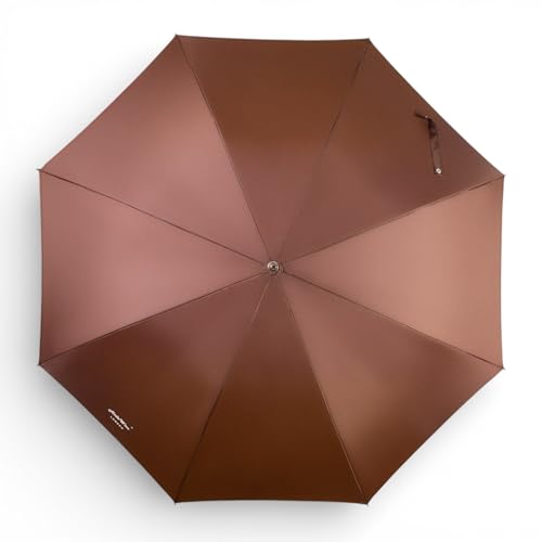 HideWise LONDON Classic Walking Stick Umbrella Crook Wooden J Handle Luxury Design│Auto Open Anti-UV Windproof Strong Brolly (Brown)