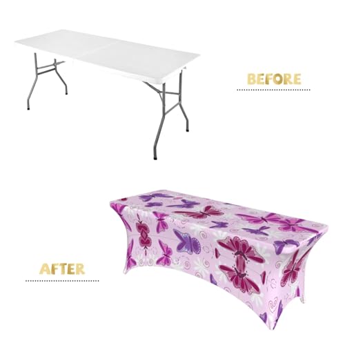 Nappe imprimée papillon rose chic avec housses de table 1.8m