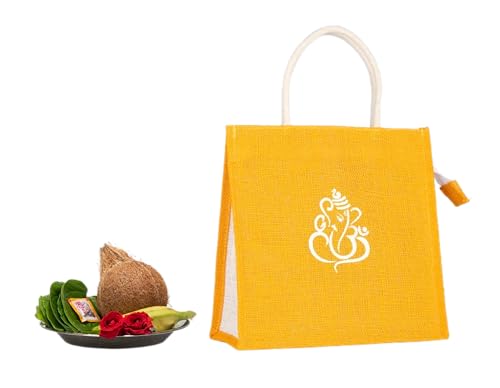 Soman Jute Ecofriendly Return Gift Bags Ganesha Printed Colorful bags with Zip Pack of 10 Bags