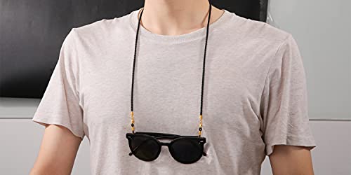LIKGREAT Czarne ręcznie robione łańcuszki do okularów dla kobiet okulary do czytania sznurki do okularów przeciwsłonecznych pasek, M, Nikiel