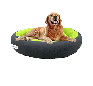 Poofy Dog Bed Small Size Round Shape Bolster Ultra Soft Dual Color Green Black Fleece Fabric Plyester Fiber Machine Washable Pet Bed for Dogs and Cats