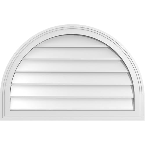 Ekena Millwork GVPRT30X2002SN Round Top Surface Mount PVC Gable Vent, 30"W x 20"H, Factory Primed White