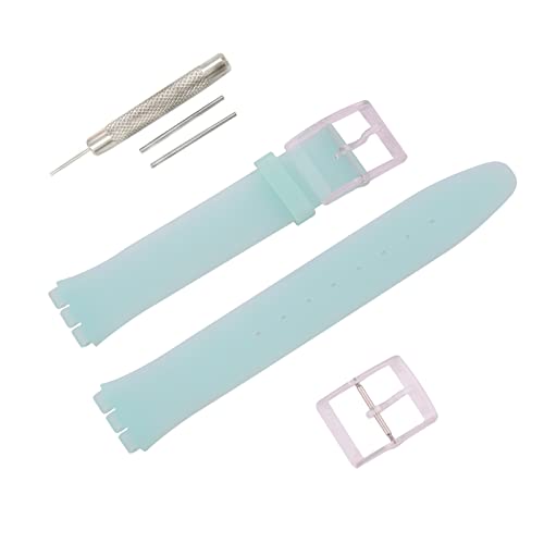 MMBAY Rubber 16MM Ultra-Thin Mint Green Watch Strap Compatible Swatch Watch Band Replacement Waterproof Silicone Watch Wristband for Ladies(Transparent Buckle)