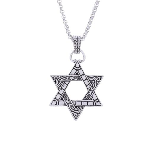 Amulette juive vintage en acier, pendentif étoile géométrique de qualité supérieure pour homme