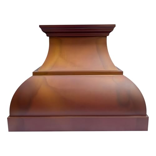 Image of SINDA Copper Range Hood with Internal Motor, Lighting and Baffle Filter, 30 inchW x 30 inchH, Wall Mount, Fired Patina, In Stock