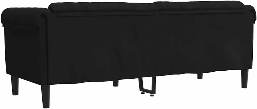 Sofa Black Velvet 3-Seater Stylish Piece Sofa Rectangular Living Room Furniture