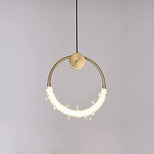 Lámpara Colgante de Cristal con Cuerpo de Anillo de Hierro Forjado, luminarias de Tubo LED, lámparas de suspensión nórdicas Sencillas para cabecero de Dormitorio, Sala de Estar y Comedor.