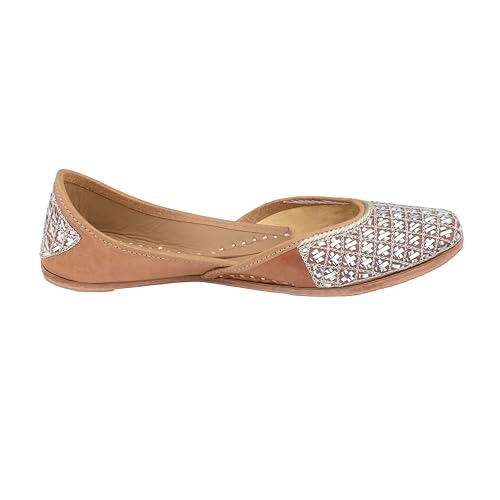 Image of KORAKARI Women's Traditional Ethnic Amber Punjabi Jutti, Leather Flat Comfortable Mojaris for Girls