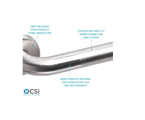 Csi Bathware Bar-Vr32-Tw-125-Pn L-Shaped Vertical Angle Bathroom Safety Bar, Silver #TOP1