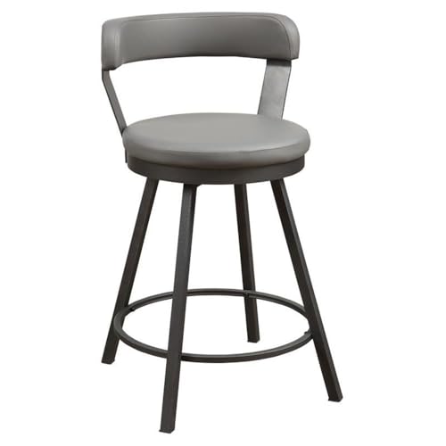 Lexicon Counter Height Stools Set of 2 - Appert Upholstered Swivel Counter Stools with Backs, Sturdy Metal Frame, Legs, 25 Inch Seat Height, Leather, Padded Seat, Back Rest, Foot Rest Bar, Gray - Thumbnail 4
