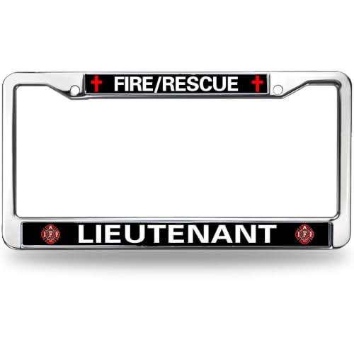 Image of Fire Rescue Lieutenant License Plate Frame Metal Auto Car Tag Holder | Fire Rescue Lieutenant License Plate Frame Metal Car Tag Cover Weatherproof Fit Standard US Auto Truck Hardware Gifts