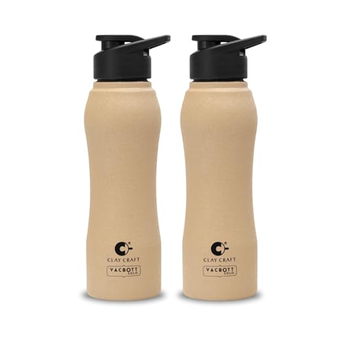 Image of Clay Craft VACBOTT Neo Single Walled Non Insulated Water Bottle-750ML, 2-Piece(Beige) Leak Proof | Easy Grip |Easy To Carry| Gym Bottle | Home | Kitchen | Hiking | Treking Bottle | Travel Bottle