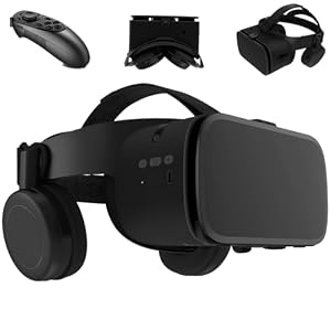 VR Headset Compatible with 4.7-6.3 inch iPhone and Android, 3D Virtual Reality Glasses with Wireless Headphones, VR Goggles for IMAX Movies & VR Games, Soft & Comfortable. (Black+Black RC)
