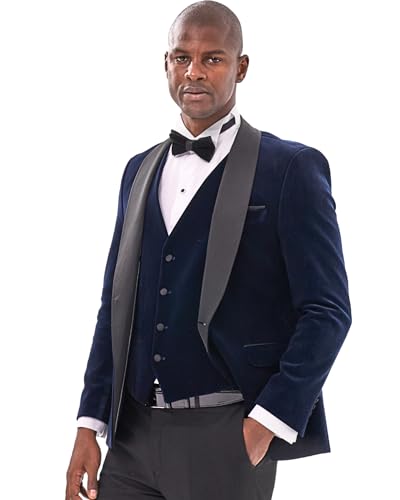 Mens Tuxedo Jacket Tailored Fit Black Tie Smoking Jacket for Men Blazer Vest Set for Wedding Prom