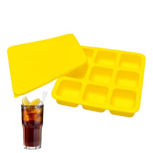 Bandeja Para Cubitos De Hielo - 9 Cavidades De Silicona Accesorios De Fácil Liberación Con Tapa | Molde De Hielo Cuadrado | Para Cócteles Whisky Café Fiestas Bebida Comida Bar Camping Chocolate