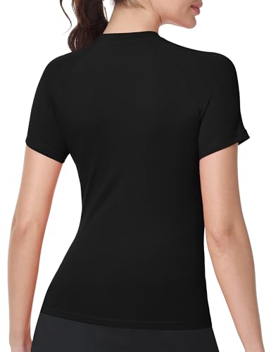Roadbox Damen Sportoberteil Eng Kurzarm, Schnelltrocknend Laufshirt & Gym Shirt, Leichtes Base Layer Funktionsshirt für Training, Joggen, Pilates & Outdoor