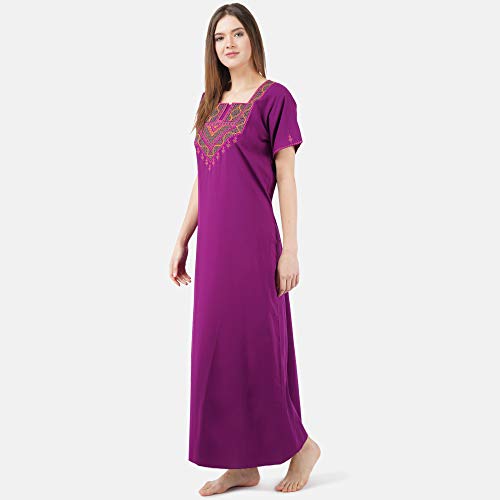 Image of Premium Women Embroidery Night Gown Lizzybizzy Cotton Nighty Maxi