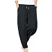 G-LIKE Herren Damen Haremshose Aladinhose - Chinesisch Retro Stil Weite Beine Yogahose Pilates Kampfsport Kung Fu Tai Chi Thailändisch Freizeit Knickerbocker Ausgeleiert Training Hose (Schwarz, M)
