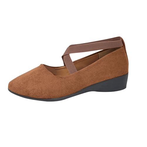 Dress Flats Ballet for Women Low Wedge Round Toe Fashion Elastic Ankle Strap Comfortable Casual Flats Shoes