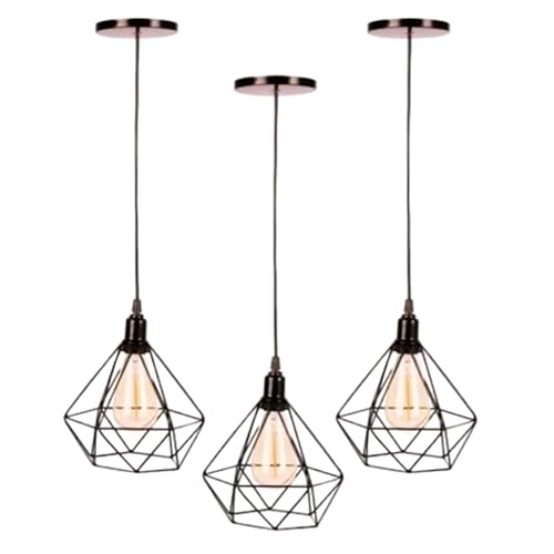 Kit com 3 Luminárias Pendente Tipo Diamante Aço (inclui lâmpadas)